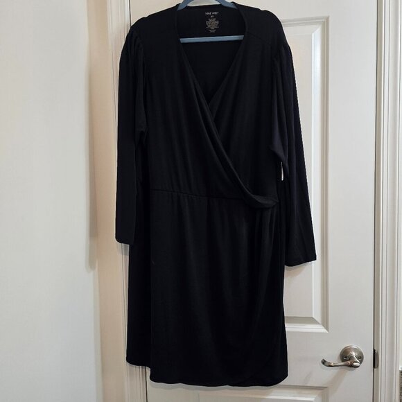 Nine West Black V Neck Long Sleeve Stretch Wrap Dress - Picture 3 of 7